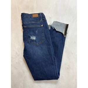 Judy Blue Skinny Fit Mid Rise‎ Distressed Blue Denim Jeans Cuffed